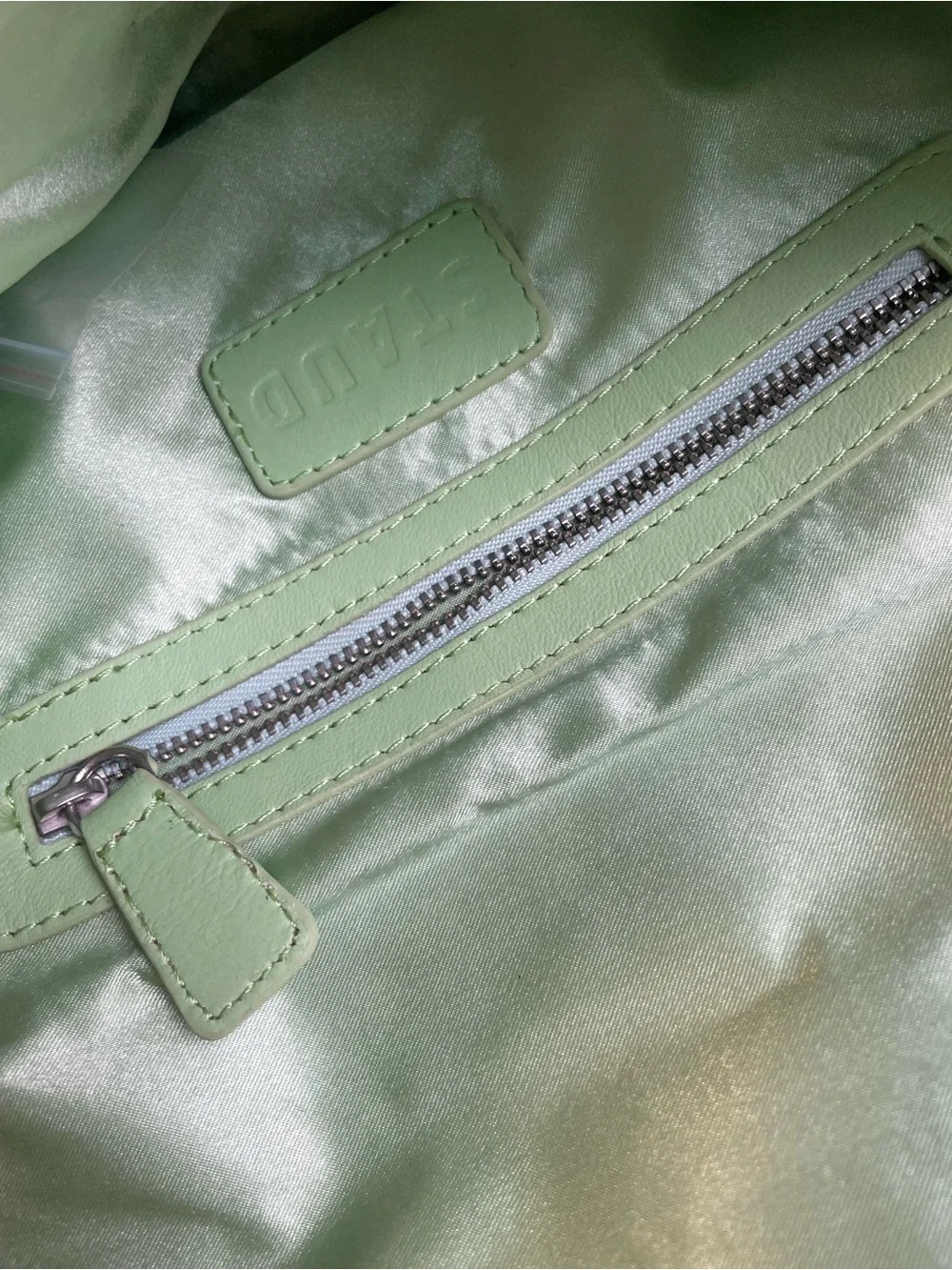 STAUD Green and White Checkered Beaded Shoulder Bag